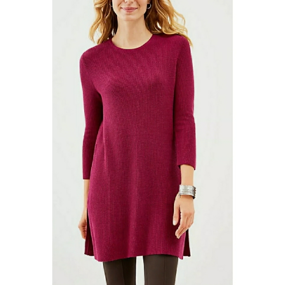 J Jill Shaker Stitch Tunic Sweater Berry
